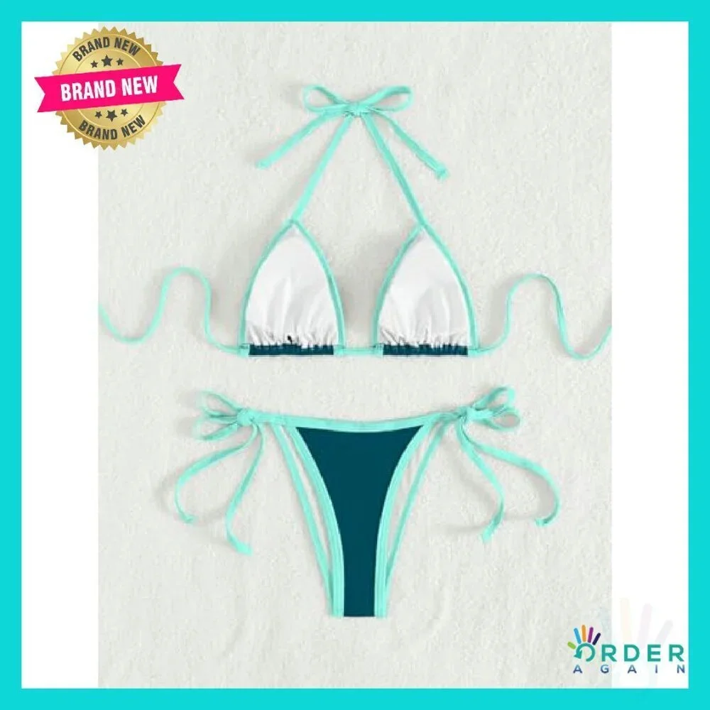 Sexy Halter Thong Bikini Set Brazilian Y2K Chic Beachwear Adjustable Ties